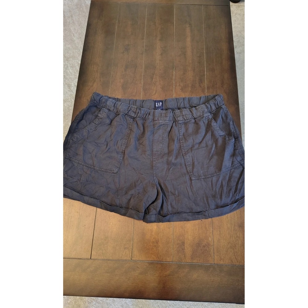 GAP Womens XL Linen Blend Elastic Waist Pull On Shorts Charcoal Gray Four Pocket